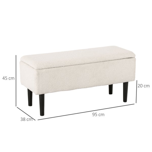 HOMCOM Sitzbank mit Stauraum, Bettbank, Polsterbank mit Klappdeckel, Samtoptik, Truhenbank, für Wohnzimmer, Schlafzimmer, Cremeweiß, 95 x 38 x 45 cm