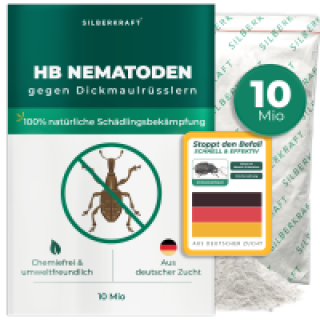 Silberkraft HB Nematoden gegen Dickmaulrüssler zur biologischen Schädlingsbekämpfung, 10 Millionen Nematoden zur Anwendung im Garten.