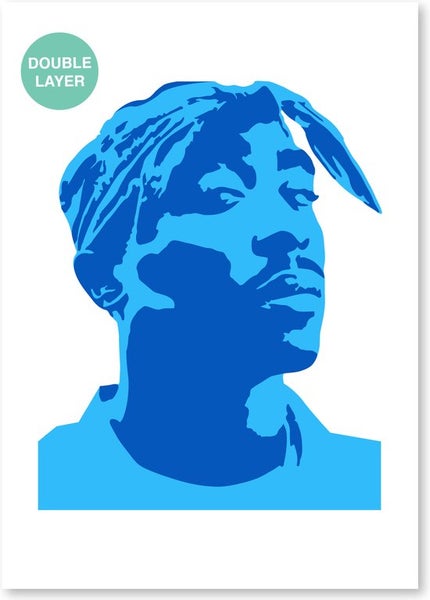 QBIX Tupac Shakur Schablone 2 Schichten A3 Größe Kunststoff - Höhe Tupac 31 cm