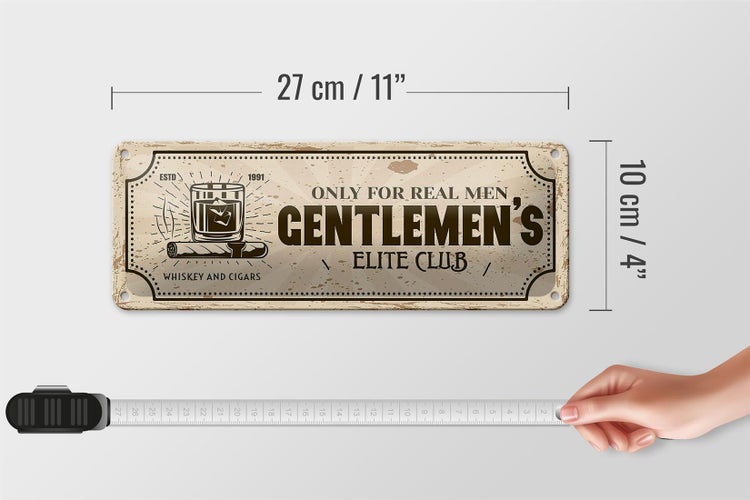 Blechschild Spruch Whiskey Cigars elite club real men 27x10cm