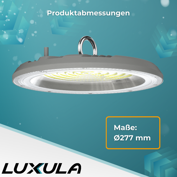 LUXULA LED HighBay UFO Hallenstrahler Grau 150W 15000lm CCT 3000-6500K Warm Neutral Kaltweiß IP65 Hallenleuchte