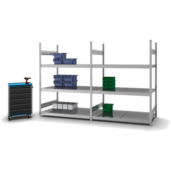 PROREGAL Weitspannregal Stecksystem T-Profil Grundregal HxBxT 200x150x80 cm 3 Ebenen Stahlplatten Fachboden Fachlast 350 kg Verzinkt