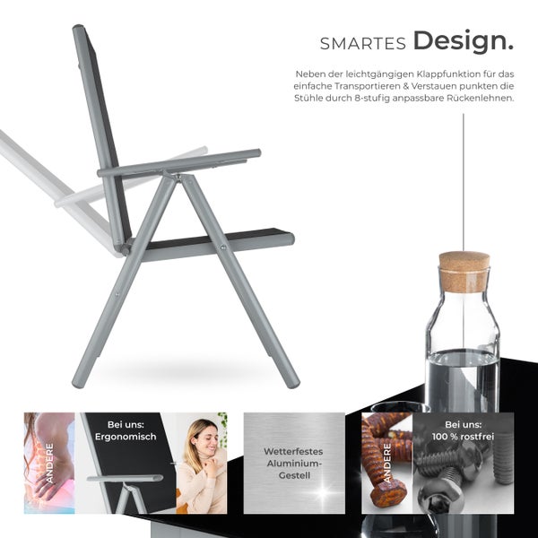 Sitzgruppe tectake Ercolano Tisch mit Sicherheitsglasplatten und Ausgleichsschrauben mit Aluminiumgestell, für 6 Personen silber