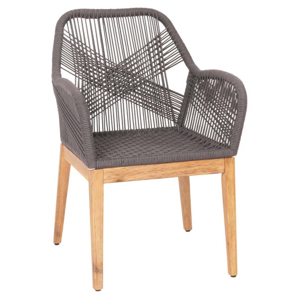 Gartenstuhl mit Armlehnen aus Seilgeflecht und Holz