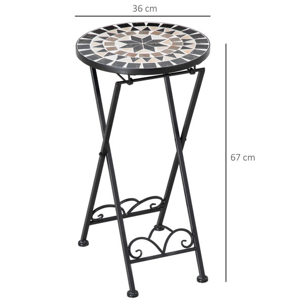Outsunny Pflanzenständer Ø36 x 67 cm Blumenständer Pflanzenhalter klappbar rund für Balkon Steinmosaik Garten Indoor Outdoor mehrfarbrig