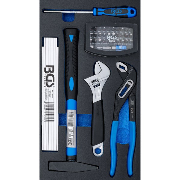 BGS Werkzeugsatz mit Hammer, Schraubenschlüssel, Schraubendreher und Zange
