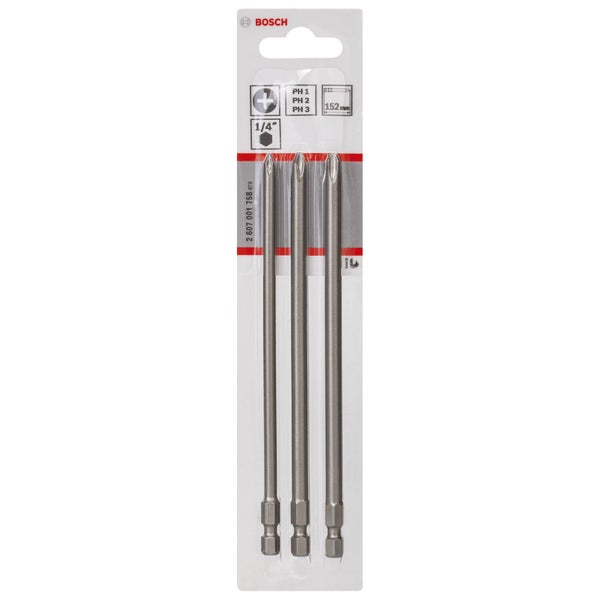 Bosch Schrauberbit-Set Extra-Hart, 3tlg. PH1, PH2, PH3, 152 mm - 2607001758