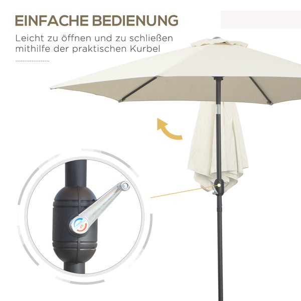 Outsunny Knickschirm, Sonnenschirm mit Handkurbel, Ø2,6 x 2,35 m, Alu, 180/㎡ Polyester, Beige