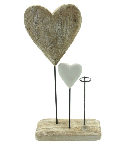 FRANK FLECHTWAREN|Board Herzchen mit Vase, 16 x 7 x 29,5 cm, HOLZ, GLAS, METALL
