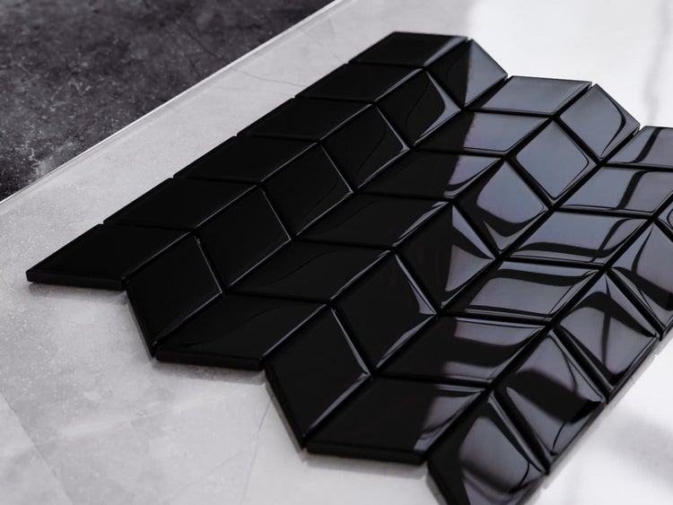 Glasmosaik auf Netz für Bad und Küche 26.5cm x 30.5cm - Black puma