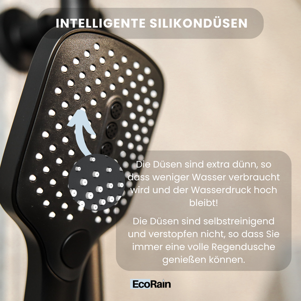 EcoRain 50% Wassersparender Duschkopf Mark Quadrat 12 CM mit Wasserfilter - 5 Strahlarten - Hoher Wasserdruck - Universeller Anschluss - Anti-Kalk Duschkopf - Schwarz