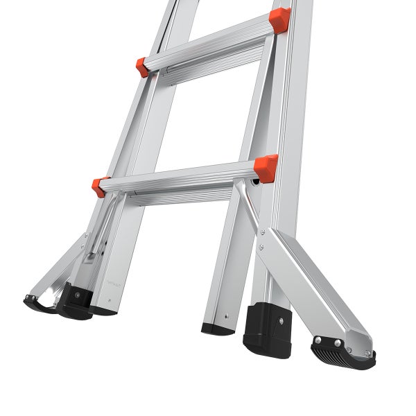 Stabile Aluminium Anlegeleiter mit rutschfesten Füßen und ergonomischen Sprossen für den professionellen Einsatz.