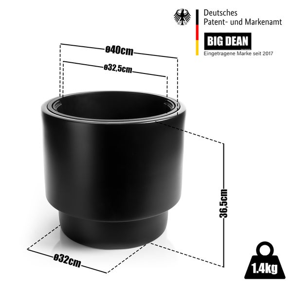 BigDean Blumentopf Design mit Einsatz rund ø 40 cm Schwarz – wetterfester Übertopf aus bruchsicherem Kunststoff – Pflanzkübel Made in Europe