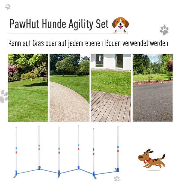 PawHut Agility-Ausrüstung, 305L x 60T x 94H cm, PE-Kunststoff, Weiß+Blau