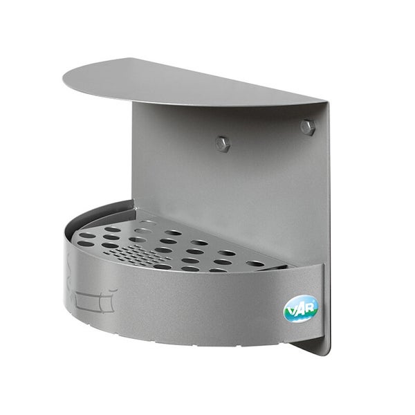 Wandaschenbecher aus Metall mit Dach und gelochtem Siebeinsatz.