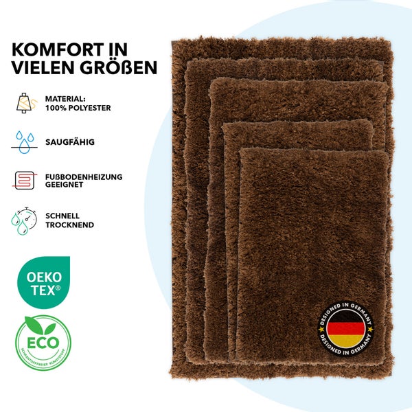 Mehrere braune Badteppiche aus Polyester in verschiedenen Größen.
