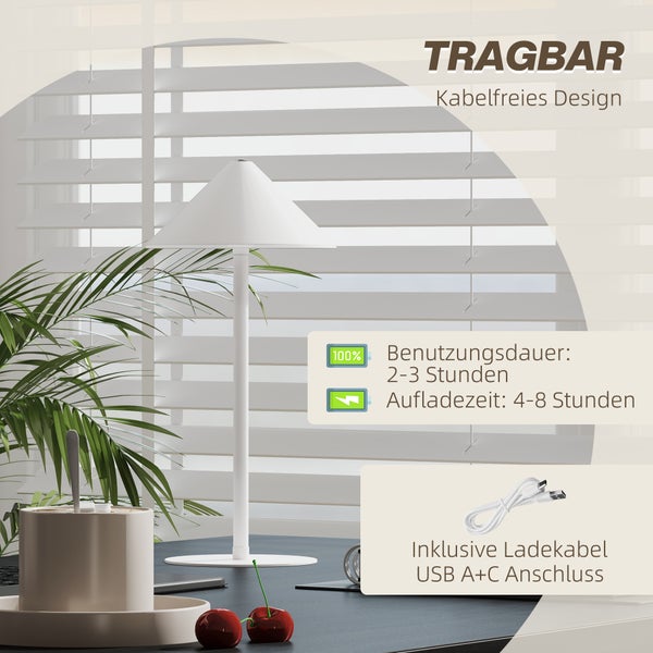 Akkubetriebene Tischleuchte mit USB Ladekabel