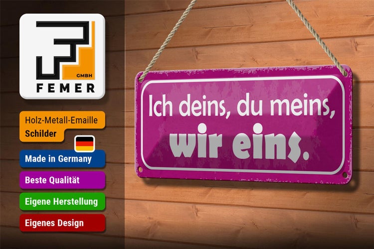 Blechschild Spruch 27x10cm ich deins du meins wir eins Dekoration