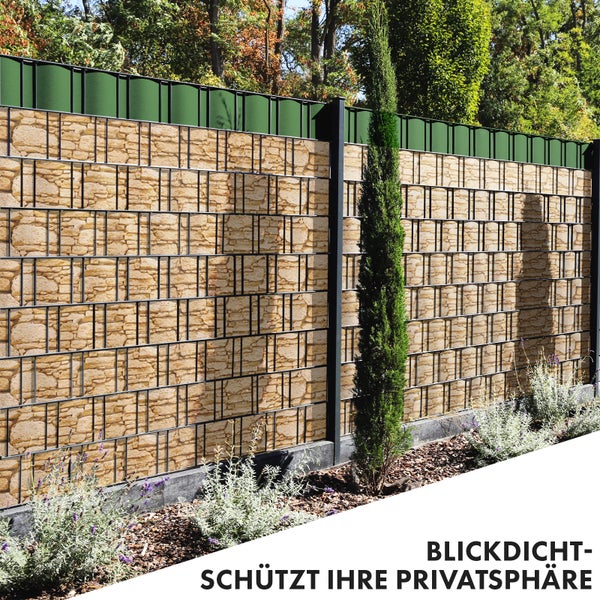 FLOORDIREKT PVC Sichtschutzstreifen 19 cm x 35 m für Gartenzäune Blickdicht Stein-Optikgrob