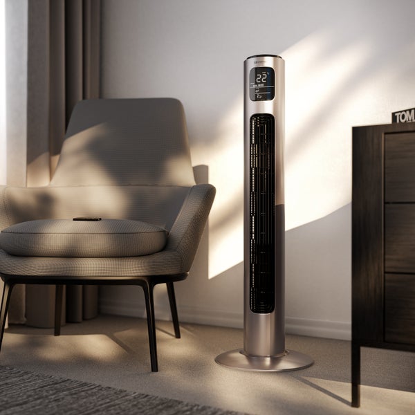 Brandson Turmventilator, Oszilation 60 Grad, Ventilator, mobiler Lüfter, 96 cm Säulenventilator, Standventilator mit 3 Leistungsstufen, GS, Rauchgrau