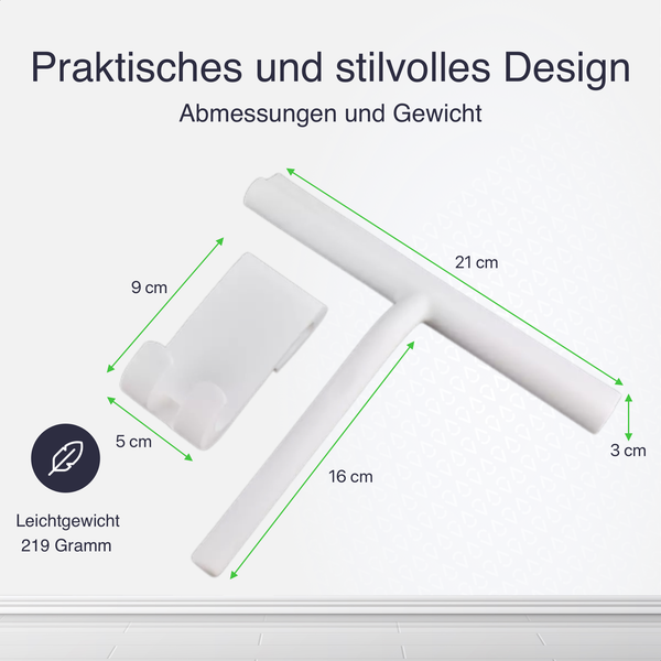 EAVY Duschabzieher Silikon Weiß mit Aufhängesystem 21cm x 16cm
