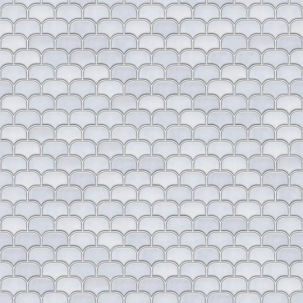 Mosaikfliese mit Fischschuppenmuster in Steinoptik.