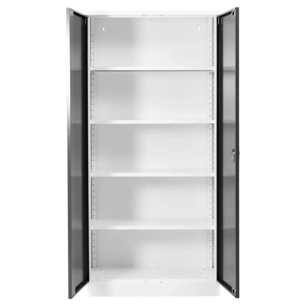 PROREGAL Stahlschrank Bee 6 Fachböden HxBxT 195 x 92 x 60 cm Pulverbeschichtetes & Verstärktes Fachbodenmaterial Weiß & Schwarz