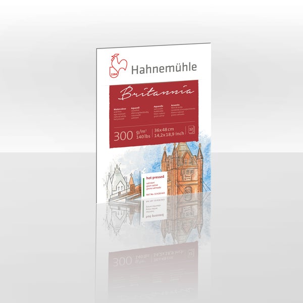 Hahnemühle Aquarellblock Britannia, 300 Gramm pro Quadratmeter, 36 mal 48 Zentimeter, satiniert, 12 Blatt