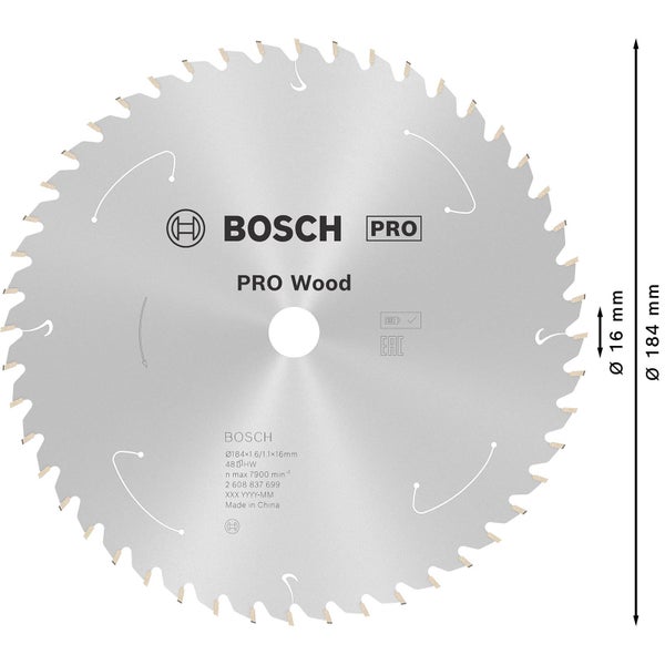 Bosch PRO Wood cordless Blatt für Kreissägen 184 x 1,6 x 16 mm - 2608837699