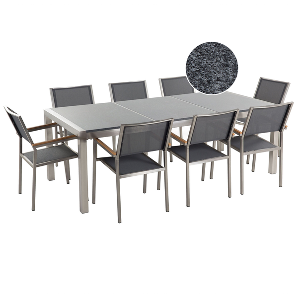 Gartenmöbel Set 8-Sitzer GROSSETO Dreifachplatte Granit Polierter Grau