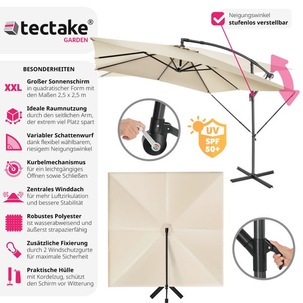 Sonnenschirm  tectake Apollon inkl. Windsicherung und Schutzhülle 250 x 250 cm  beige