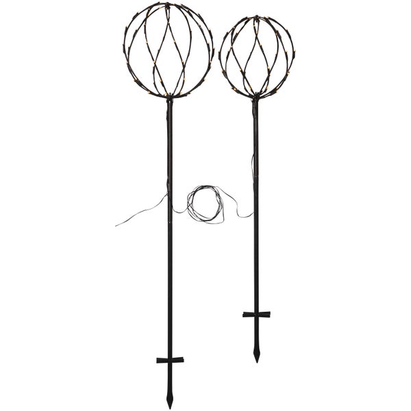Zwei Gartenstecker mit Kugel und LED-Beleuchtung