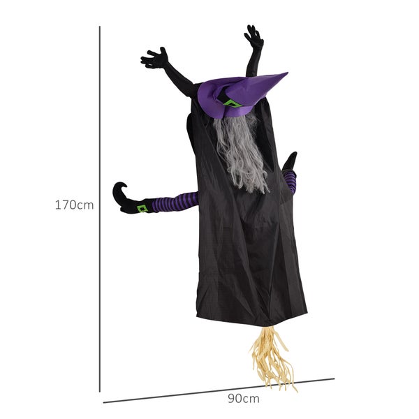 HOMCOM 170cm Halloween Dekoration Halloween Fliegende Hexe, Haustür Deko, Garten Dekofigur in Lebensgröße für Party Baumstämme Säulen, Stahl