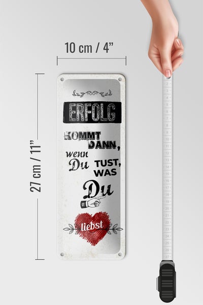 Blechschild Spruch Erfolg dann du tust was du liebst 10x27cm