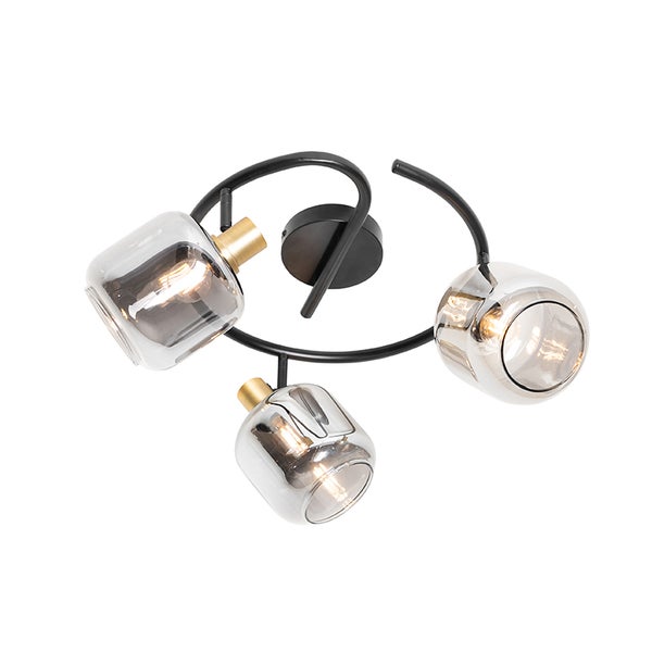 Deckenleuchte mit drei Lampen aus Glas und Metall