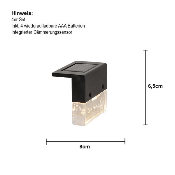 Solarleuchte für den Aussenbereich mit Dämmerungssensor, 8 x 6,5 cm