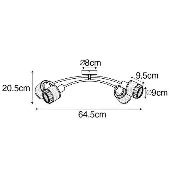 Technische Zeichnung einer Deckenleuchte mit Maßangaben