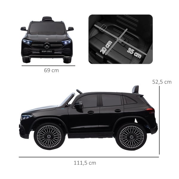 HOMCOM Kinder Elektroauto, 12V, Mercedes-Benz, mit Fernbedienung, MP3-Player, Tragebarer Batterie, 3-8 km/h, für 3-8 Jahre Kinder, 111,5L x 69B x 52,5H cm, Kunststoff, Metall, Schwarz