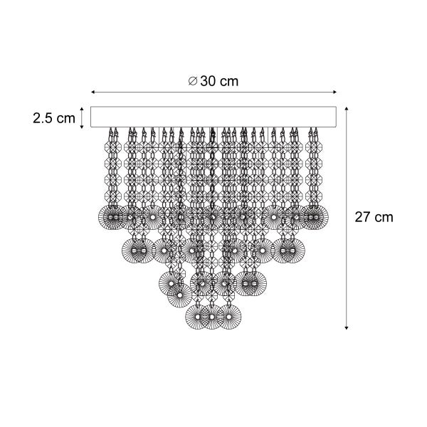 Technische Zeichnung eines 30 Zentimeter breiten und 27 Zentimeter hohen Vorhangs