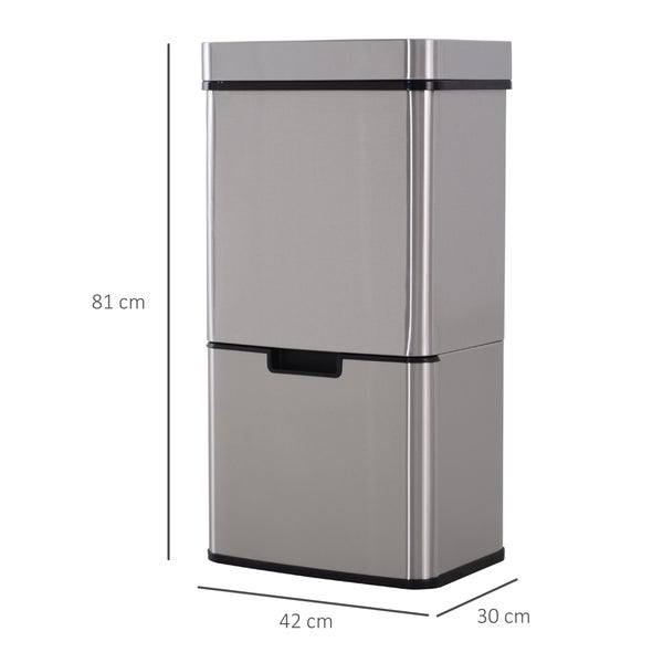 HOMCOM, Automatik Mülleimer, Abfalleimer, L42 x B30 x H81 cm, Edelstahl, ABS, Silber