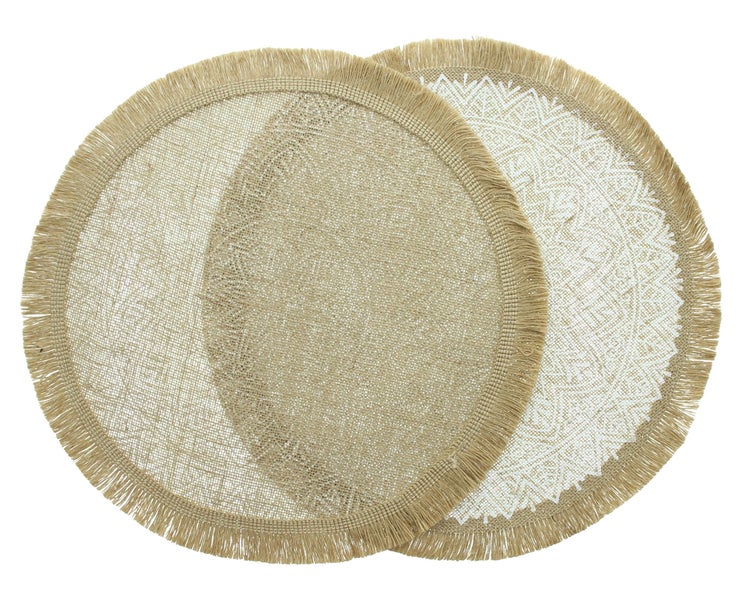 FRANK FLECHTWAREN | Platzmatte Mandala, 2er Set, JUTE, ca. Ø 40 cm