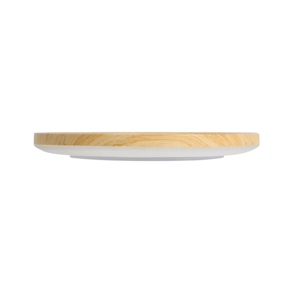 Flache runde LED Deckenleuchte mit Holzoptik Rand