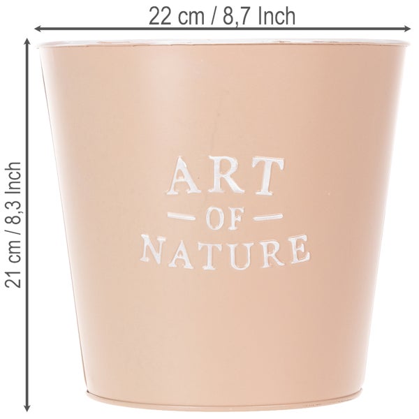 Übertopf aus Metall mit Aufschrift Art of Nature, Höhe 21 Zentimeter, Durchmesser 22 Zentimeter