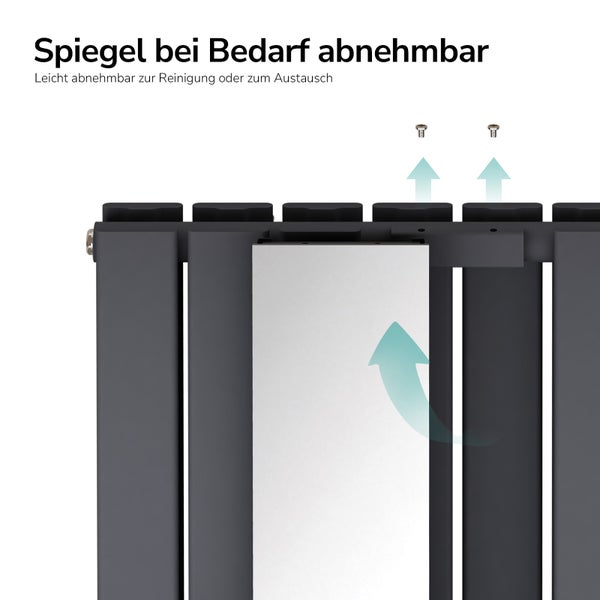 Heizkörper mit abnehmbarem Spiegel für eine einfache Reinigung oder einen Austausch.