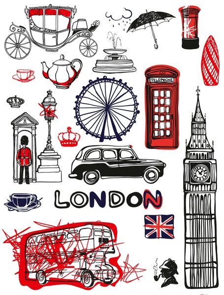 Sanders und Sanders Wandtattoo London Schwarz und Rot - 85 x 65 cm - 600270