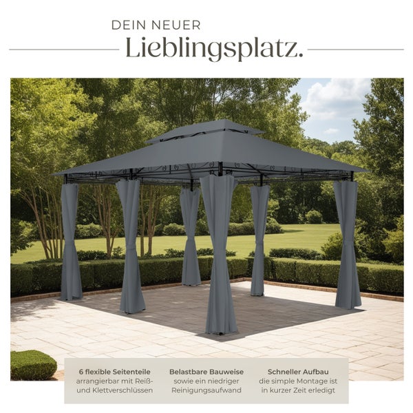 Gartenpavillon tectake Emine inklusive Spannseilen und Heringen 4 x 3 m anthrazit