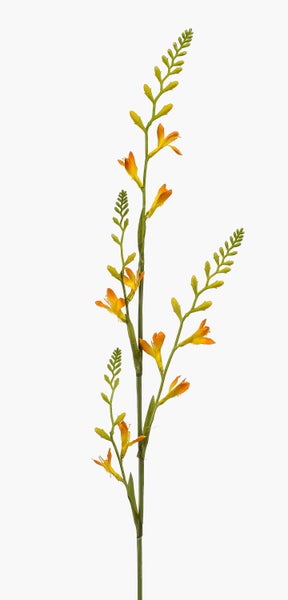 Künstlicher Crocosmia-Zweig mit orangefarbenen Blüten und verzweigtem grünem Stiel.