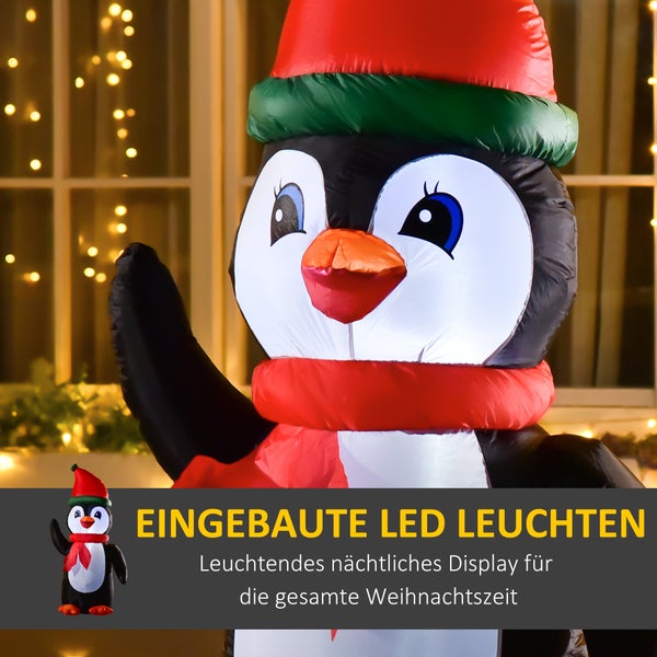 HOMCOM Aufblasbarer Weihnachts-Pinguin, mit Lichtern, automatisch, wetterfest, 79 x 67 x 155 cm, Polyester-Stoff, Mehrfarbig