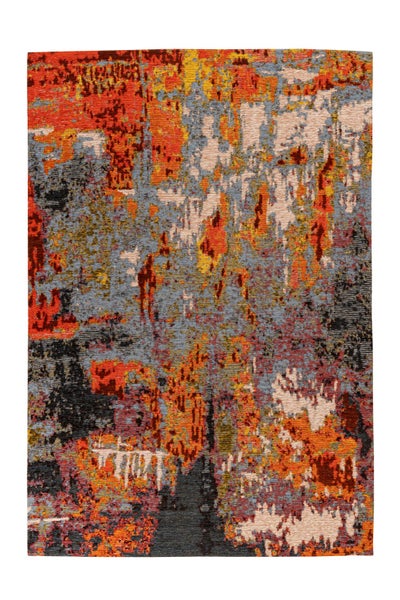 Abstrakter Webteppich mit modernem Muster in verschiedenen Farben, Kurzflorteppich.