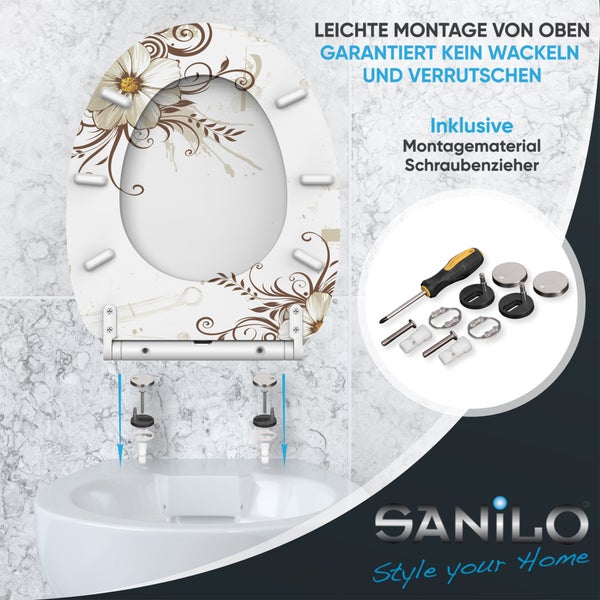Toilettendeckel mit Blumenmuster und Montageanleitung